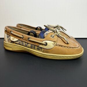 Womens SPERRY Top Sider Angelfish Sequin Leopard Print Boat Shoes / Size 6.5M